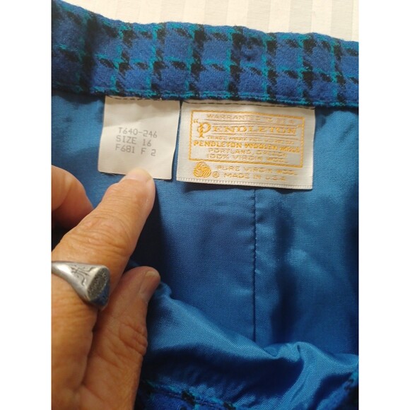 Pendleton vintage classic wool midiskirt 16 blue plaid pockets lined preppy USA - Picture 5 of 10
